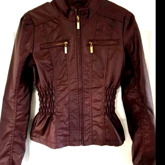 1X MBLM Faux Leather Collarless Ruched Jacket - Picture 1 of 16